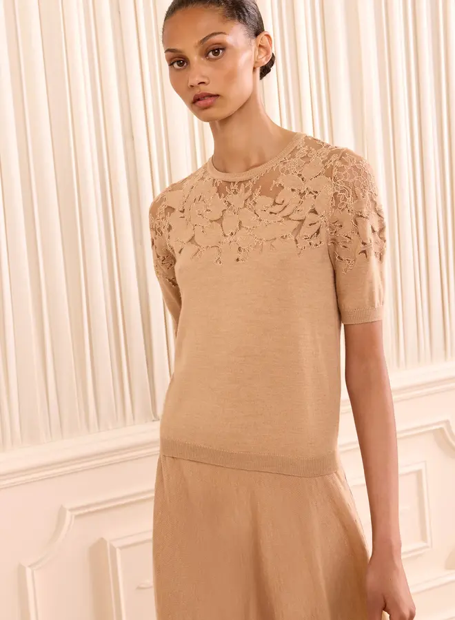 Ulla Johnson- Ella SS Lace Top- Almond
