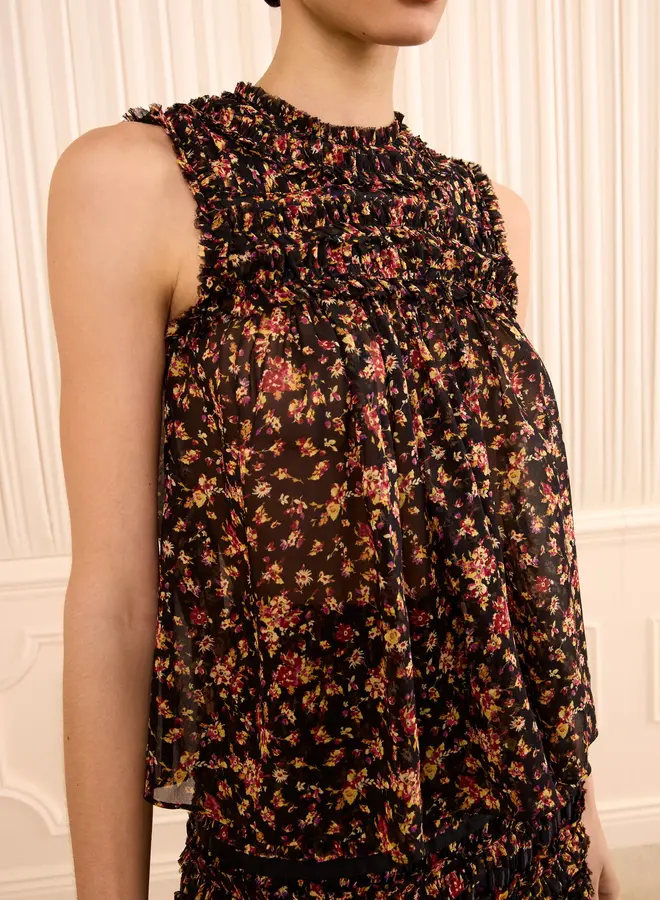 Ulla Johnson- Effie SL Silk Top- Noir Mille- Fleur