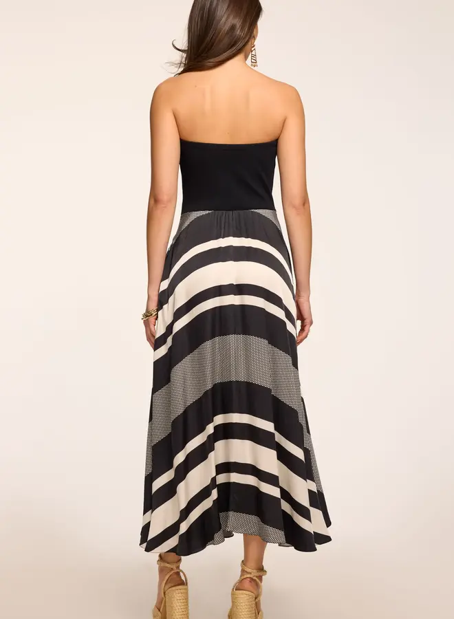 Ramy Brook- Oakley Printed Combo Knit Midi Dress- Black Stripe Combo