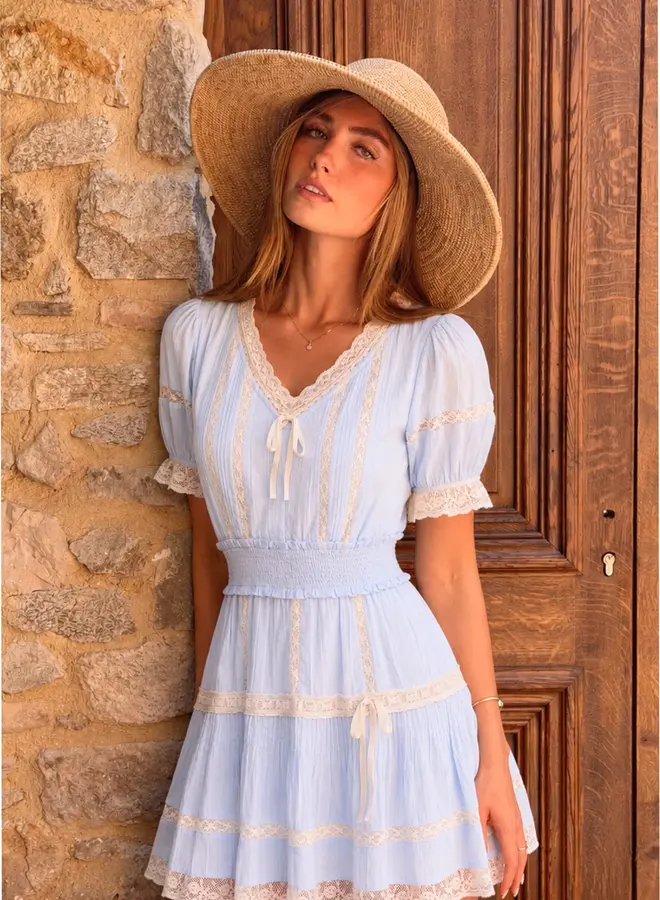 Love Shack Fancy- Devella Dress- Chambray Sky