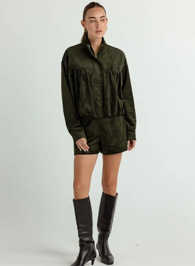 Sundays- Suede Jasper Shorts- Moorland Green
