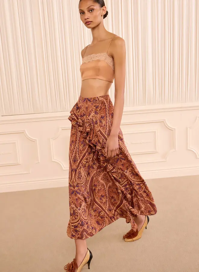 Ulla Johnson- Riele Cascading Ruffle Silk Skirt- Rosette