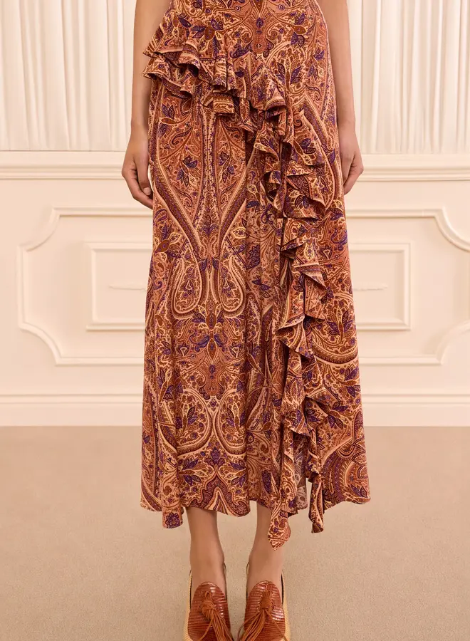 Ulla Johnson- Riele Cascading Ruffle Silk Skirt- Rosette