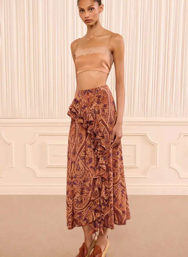 Ulla Johnson- Riele Cascading Ruffle Silk Skirt- Rosette