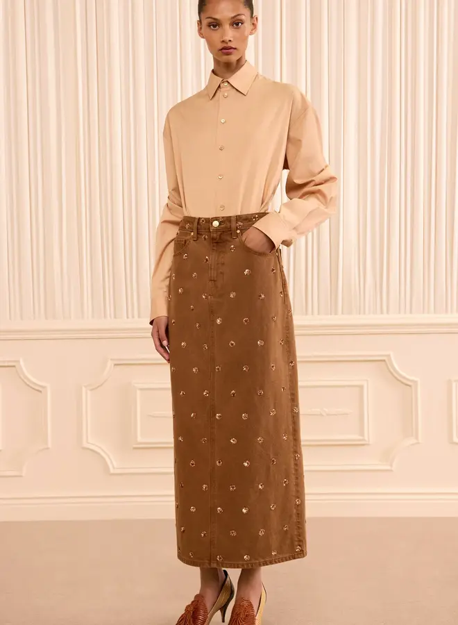 Ulla Johnson- The Verona Embellished Denim Skirt- Umber