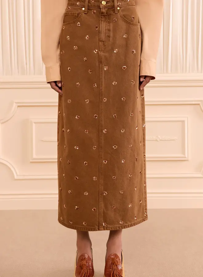 Ulla Johnson- The Verona Embellished Denim Skirt- Umber