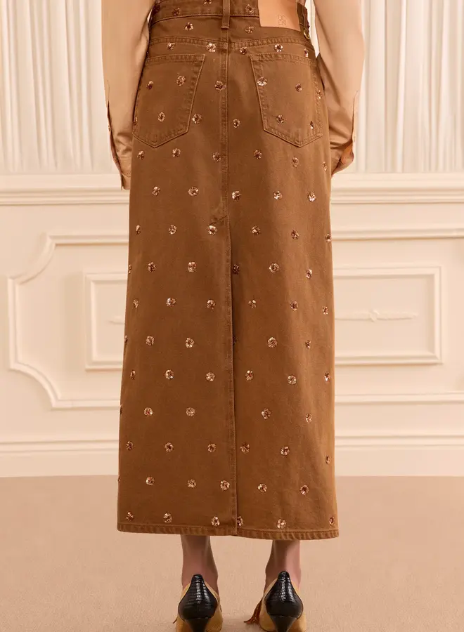 Ulla Johnson- The Verona Embellished Denim Skirt- Umber