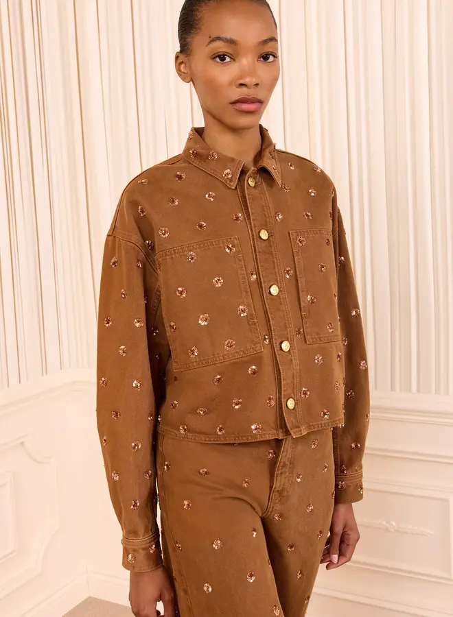 Ulla Johnson- The Bobbi Embellished Denim Jacket- Umber