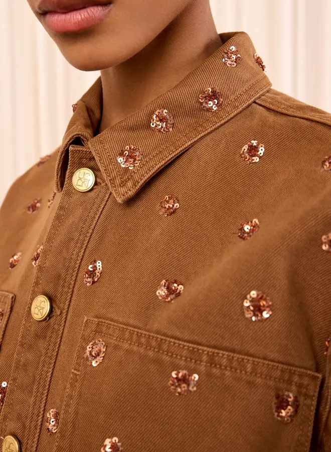 Ulla Johnson- The Bobbi Embellished Denim Jacket- Umber