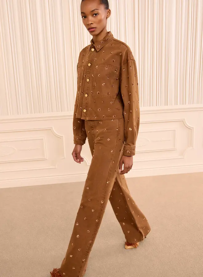 Ulla Johnson- The Bobbi Embellished Denim Jacket- Umber