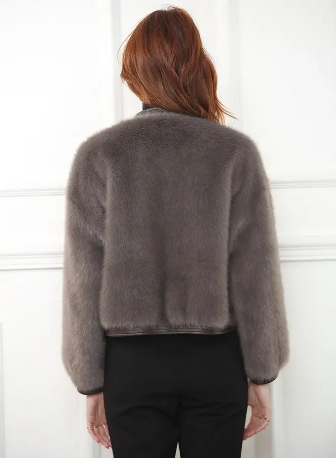 Zero Degrees Celsius- Faux Fur Zip Jacket- Taupe