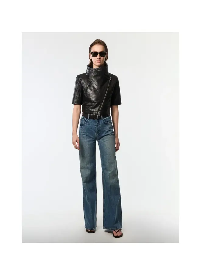 YIGAL AZROUEL- Cropped Leather Jacket- Black