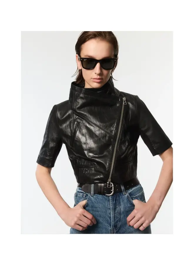 YIGAL AZROUEL- Cropped Leather Jacket- Black