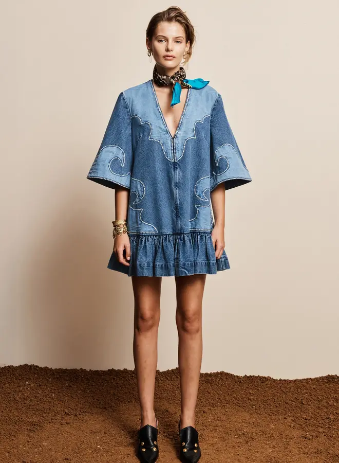 Alemais- Jesse Denim Applique Mini Dress