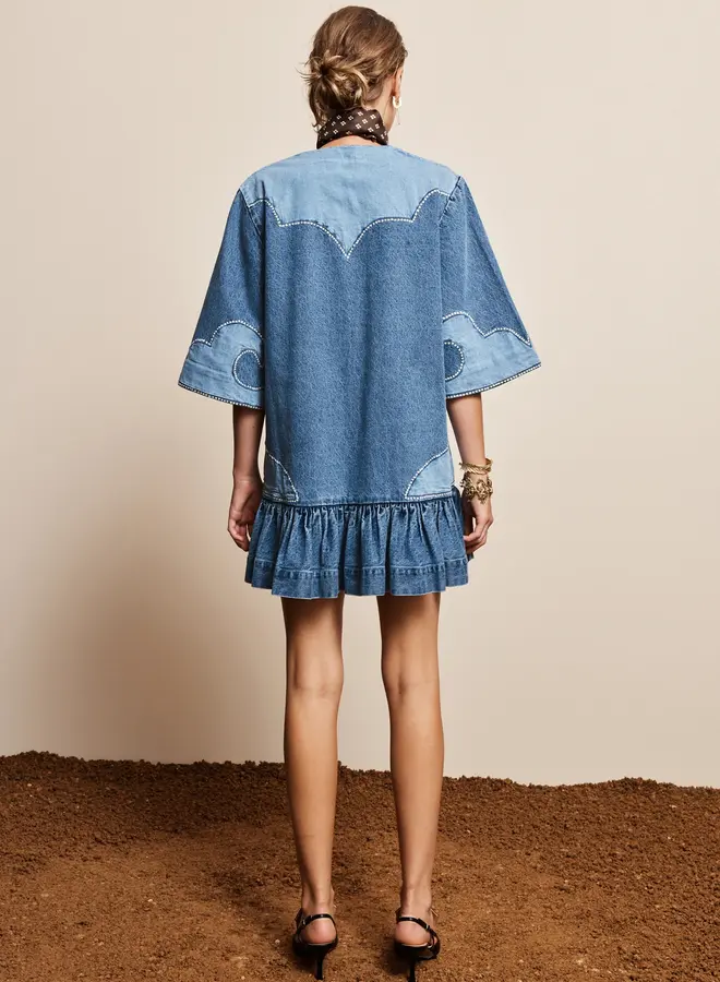 Alemais- Jesse Denim Applique Mini Dress