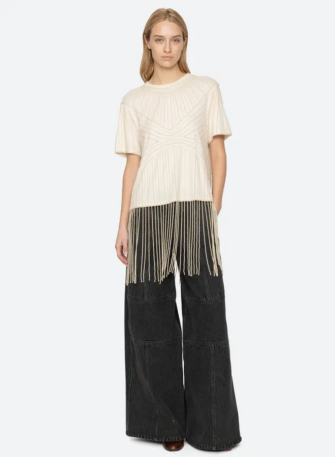 Sea New York- Carlotta Emb Fringe Top- Cream