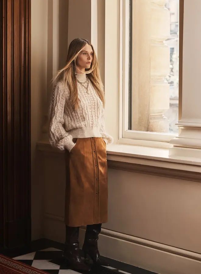 Mos The Label- Nola Suede Midi Skirt- Toffee
