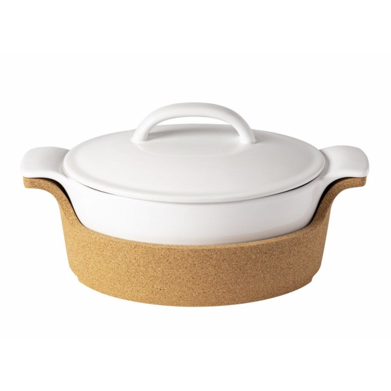 Casafina Oval Covered Casserole with Cork Tray - White