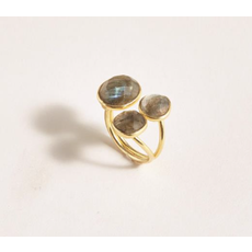Two's Company Adjustable Labradorite Stone 18K Plated Ring