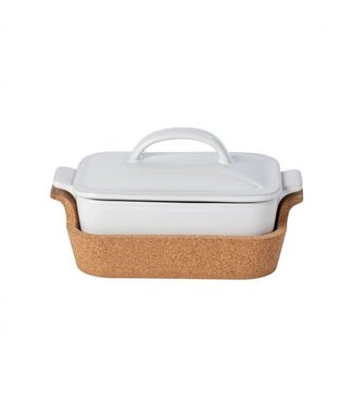 Casafina Rectangle Covered Casserole 10'' with Cork Tray - White