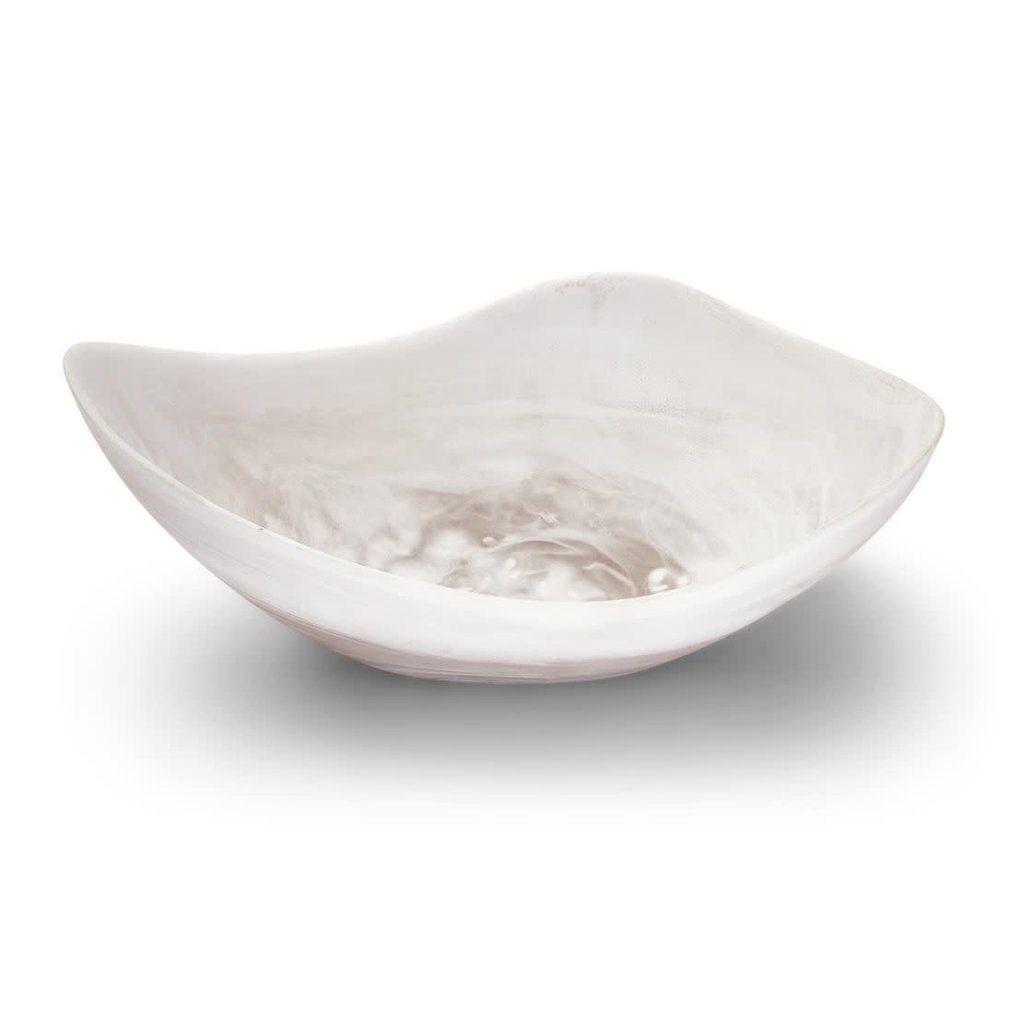Two's Company 15'' Archipelago White Cloud Marbleized Organic Shaped Bowl