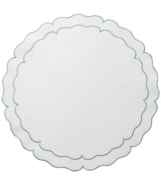 Skyros Designs Linho Scalloped Round Placemat White and Ice Blue