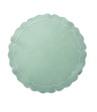 Skyros Designs Linho Scalloped Placemat - Ice Blue + White
