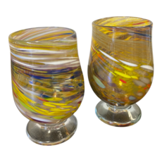 Ridge Walker Glass Amber Swirl Footed Glass