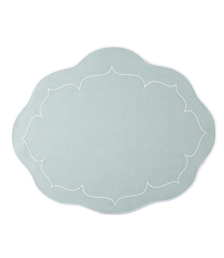 Skyros Designs Linho Scalloped Oval Placemat Ice Blue/White