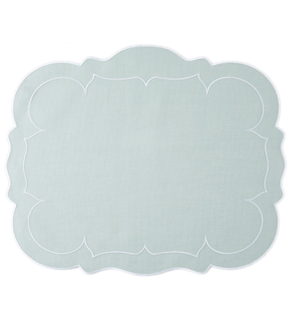 Skyros Designs Linho Scalloped Rectangle Placemat Ice Blue/White