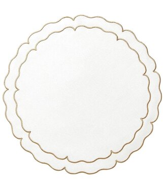 Skyros Designs Linho Scalloped Round Placemat White and Gold