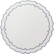 Skyros Designs Linho Scalloped Round Placemat White and Blue