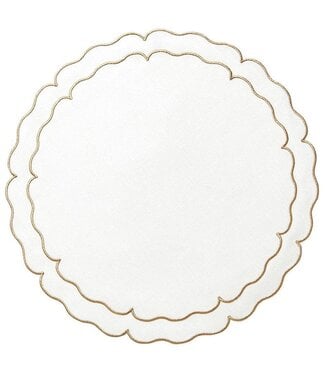 Skyros Designs Linho Scalloped Round Placemat Ivory and Gold