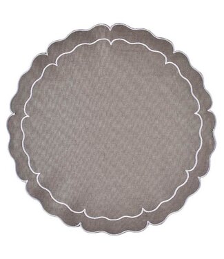 Skyros Designs Linho Scalloped Round Placemat Charcoal and White