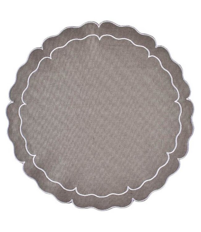 Linho Scalloped Round Placemat Charcoal and White