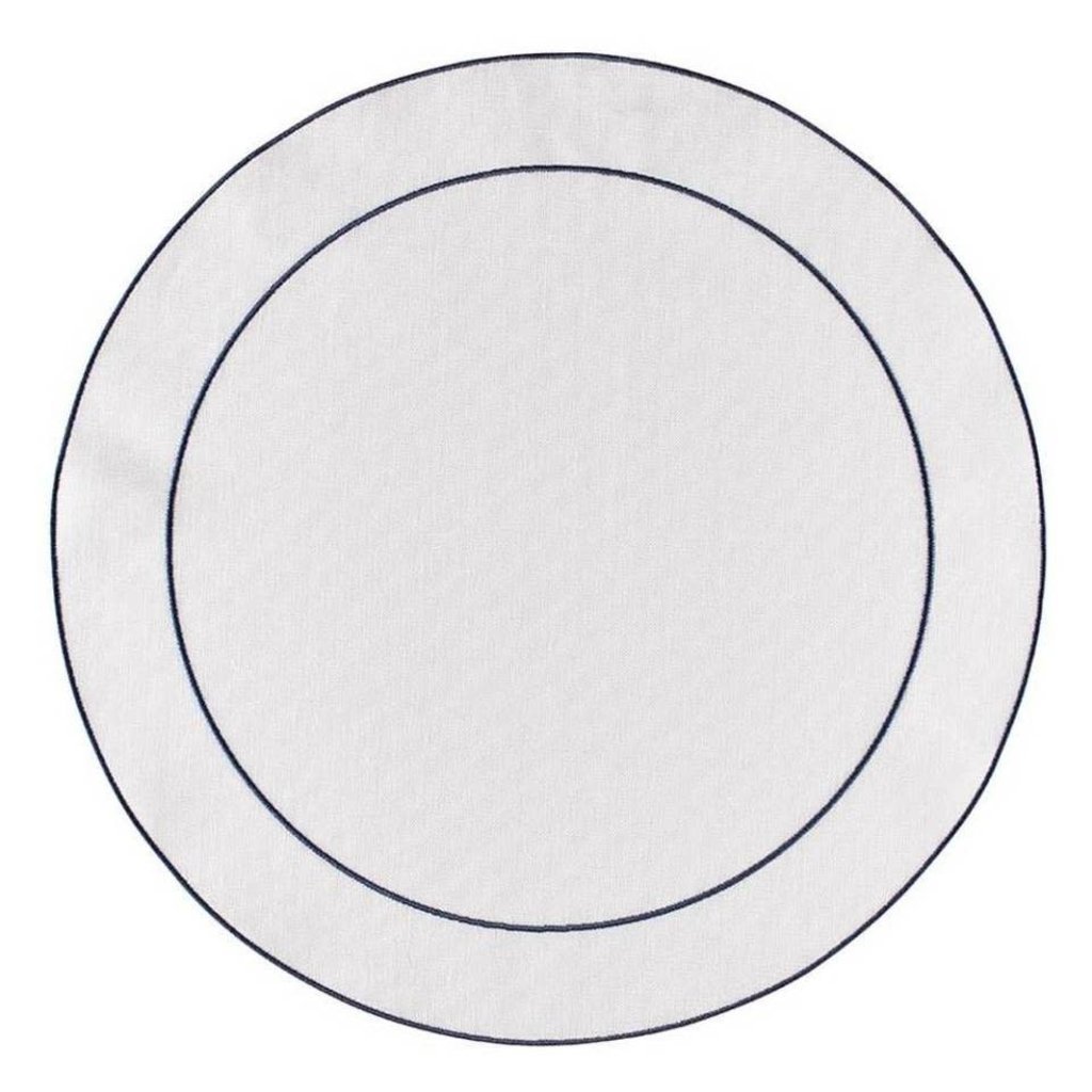 Skyros Designs Linho Simple Round Placemat White with Navy