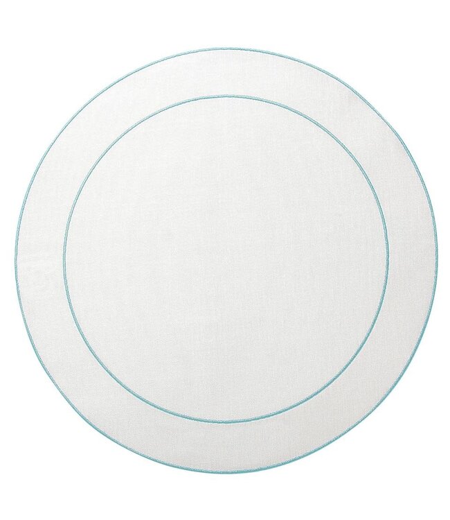 Linho Simple Round Placemat White with Ice Blue