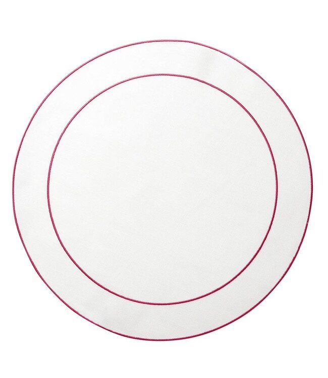 Linho Simple Round Placemat White with Fuschia