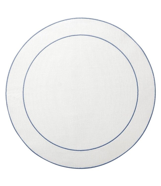 Linho Simple Round Placemat White with Blue