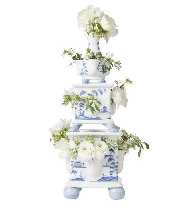 Country Estate Delft Blue Tulipiere Tower Set/3 Garden Follies