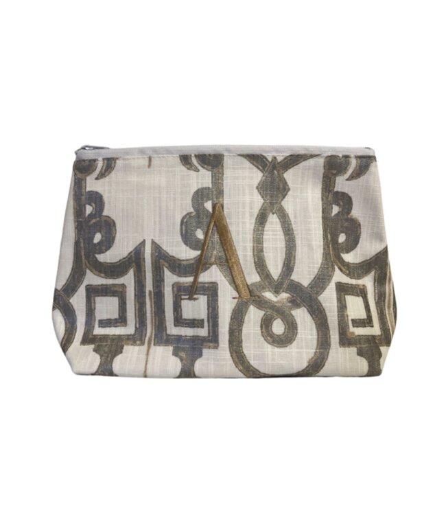 Cosmetic Monogrammed Pouch Grecian Grey/Gold