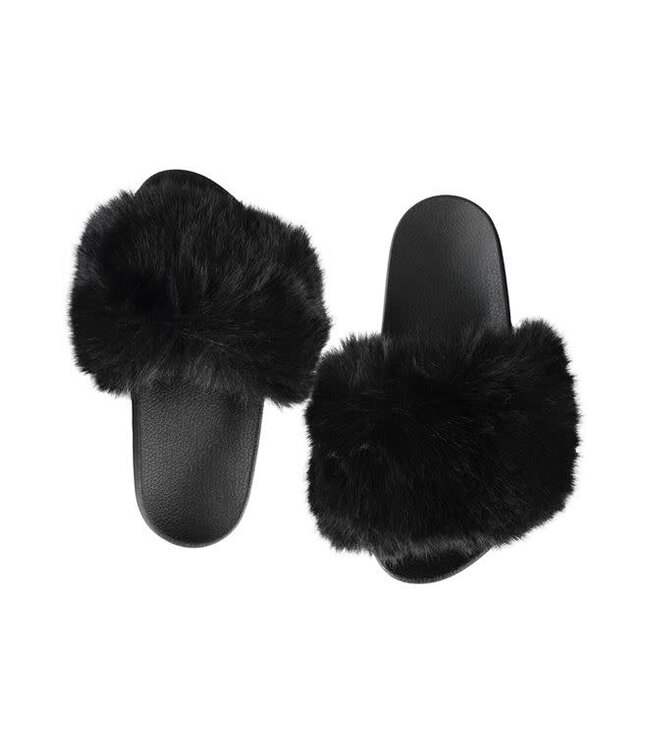 Fabulous Furs Black Fur Slides