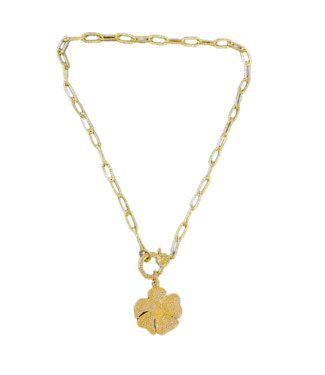 Benazir Collection Gold Pave Diamond Flower Pendant Necklace with Chain