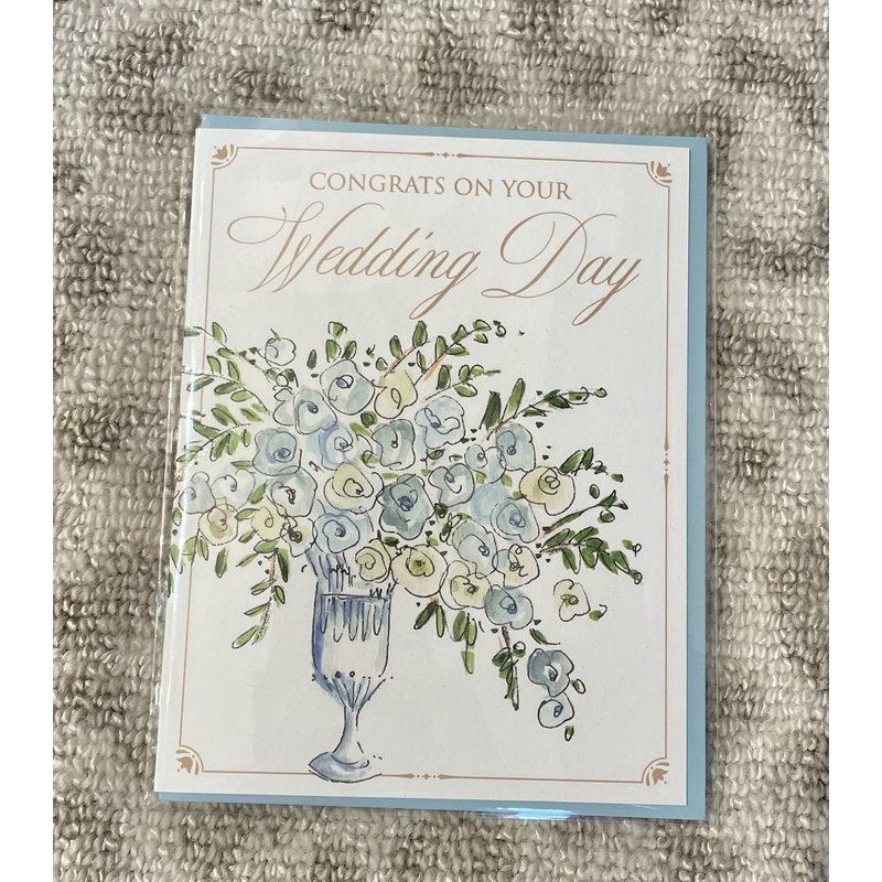 Roseanne Beck Greeting Card-Congratulations On Your Wedding Day Blue Floral Bouquet