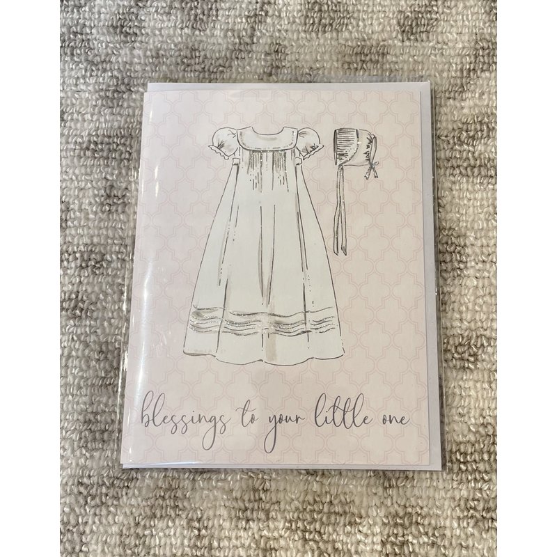Roseanne Beck Greeting Card-Blessings To Your Little One Handpainted Christening Gown Pink