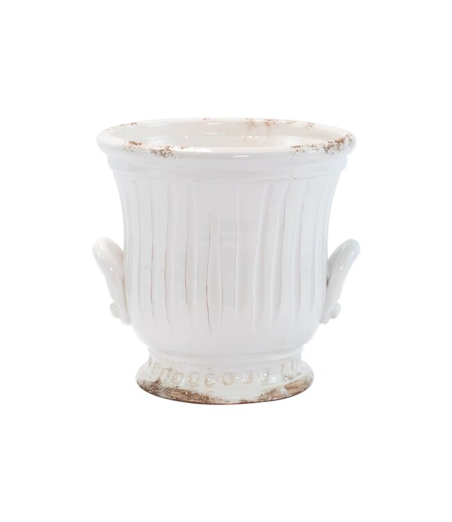 Rustic Garden White Medium Handled Cachepot