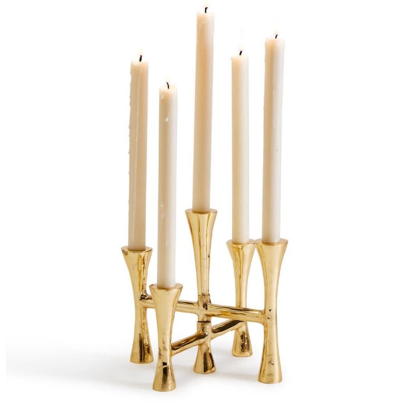 Two's Company Golden Taper Candle Holder Holds 5 Candles