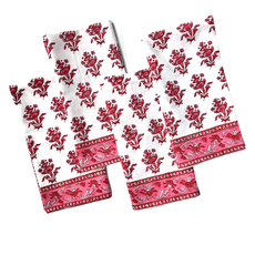 Pacific & Rose Textiles Gayatri Buti Red Block Print Napkins Set of 4