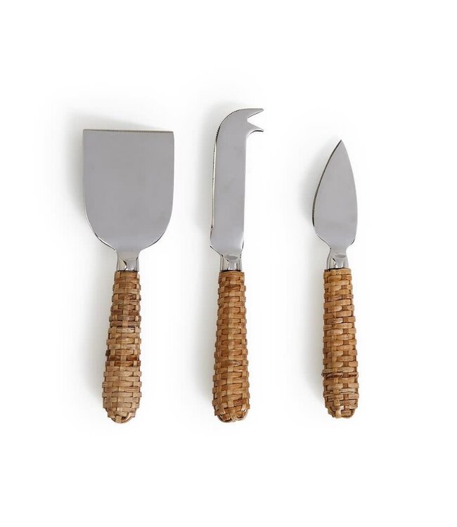 Wicker Weave Set of 3 Cheese Knives