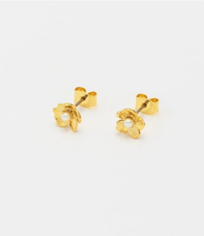 Petite Pearl Buttercup Studs Gold Plated